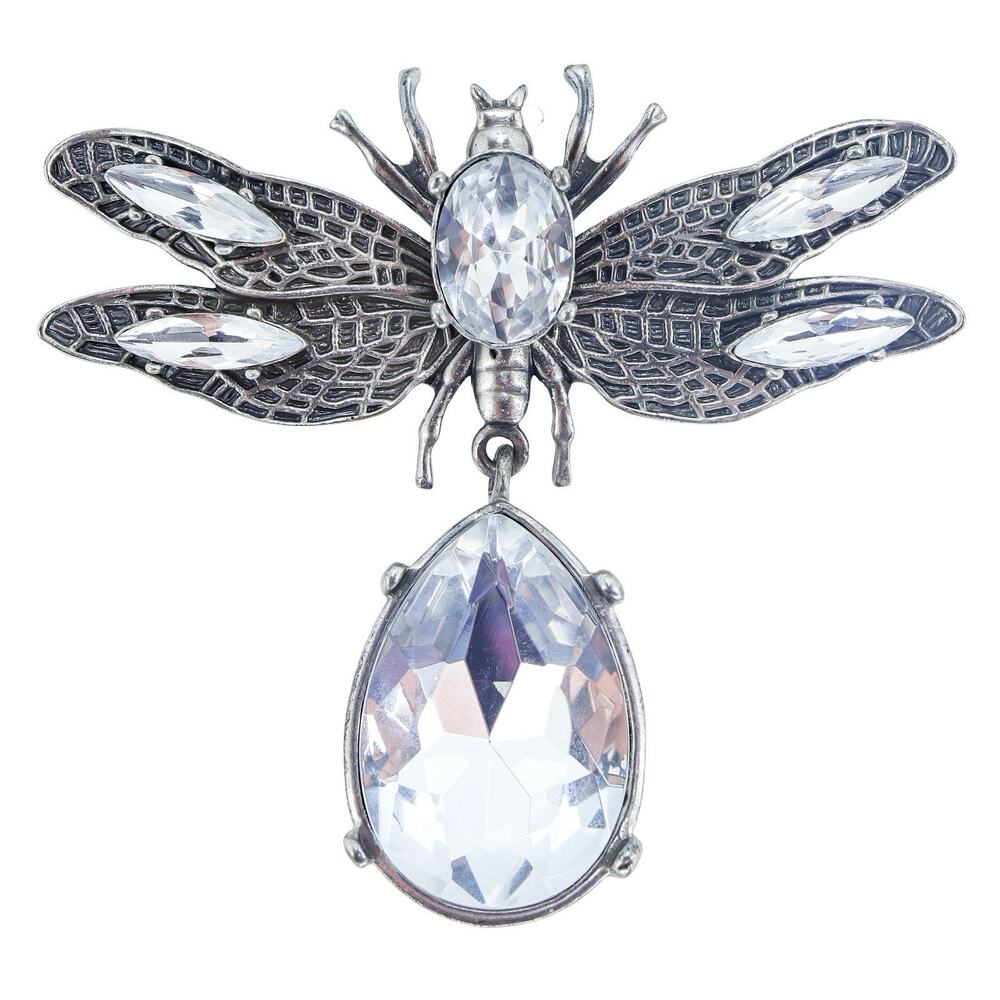 Huge Dragonfly Pendant 2.5 “ HSN Princess Amanda Borghese Silver Tone Whimsical